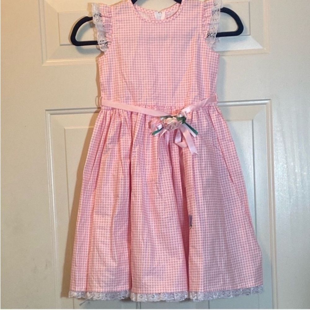 🥰Charming Pink Checkered Kids Dress with Bow No Tag Size Appropriate 5-6